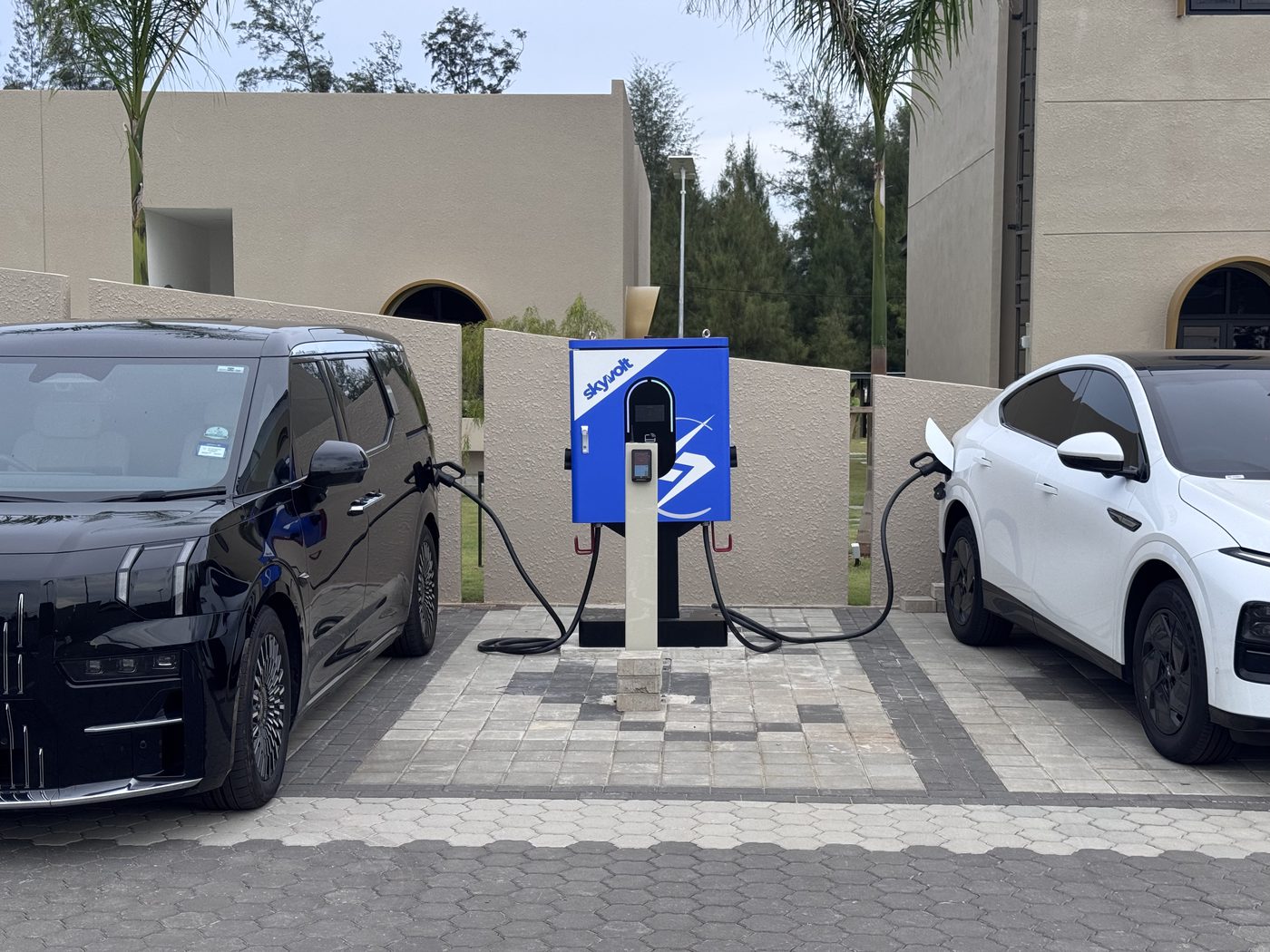 SkyVolt public EV charging station in use